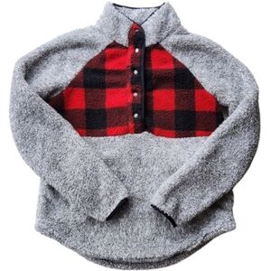 Maurices Womens Small Buffalo Plaid Yoke Snap Front Sherpa Pullover Sweatshirt